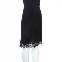 Pre Owned Valentino Black Cotton Guipure Lace Short Skirt S