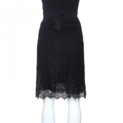 Pre Owned Valentino Black Cotton Guipure Lace Short Skirt S