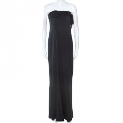 Pre Owned Valentino Black Silk Bow Detail Strapless Gown and Ruffled Bolero Set L