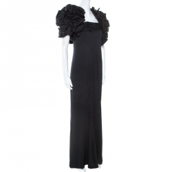 Pre Owned Valentino Black Silk Bow Detail Strapless Gown and Ruffled Bolero Set L