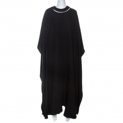 Pre Owned Valentino Black Silk Slit Neckline Detail Cady Kaftan Dress L