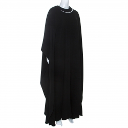 Pre Owned Valentino Black Silk Slit Neckline Detail Cady Kaftan Dress L
