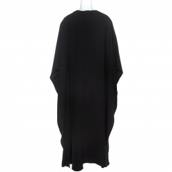 Pre Owned Valentino Black Silk Slit Neckline Detail Cady Kaftan Dress L