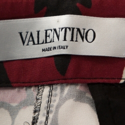 Pre Owned Valentino Maroon Floral Print Silk Wide Leg Pants L