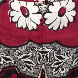 Pre Owned Valentino Maroon Floral Print Silk Wide Leg Pants L
