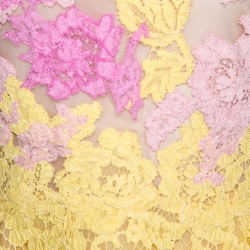 Pre Owned Valentino Yellow & Pink Lace Tulle Scalloped Hem Dress S