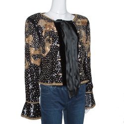 Pre Owned Valentino Boutique Vintage Black Astrology Embellished Velvet Trim Jacket L
