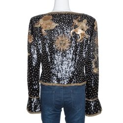 Pre Owned Valentino Boutique Vintage Black Astrology Embellished Velvet Trim Jacket L