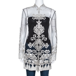 Pre Owned Valentino Boutique Black Mesh Embroidered & Embellished Sheer Top M