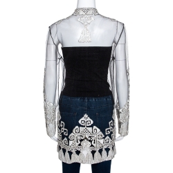 Pre Owned Valentino Boutique Black Mesh Embroidered & Embellished Sheer Top M
