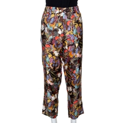 Pre Owned Valentino Multicolor Butterfly Printed Silk Elasticised Waist Pants M