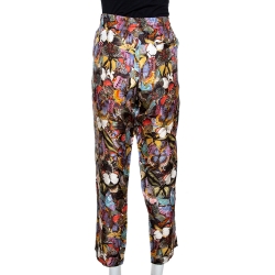 Pre Owned Valentino Multicolor Butterfly Printed Silk Elasticised Waist Pants M