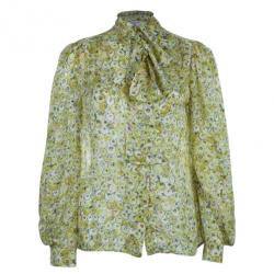 Pre Owned Valentino Yellow Print Neck Tie Top M