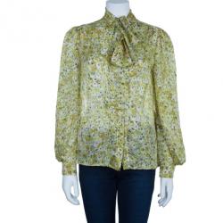 Pre Owned Valentino Yellow Print Neck Tie Top M