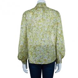 Pre Owned Valentino Yellow Print Neck Tie Top M