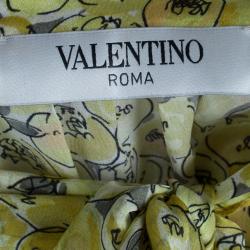 Pre Owned Valentino Yellow Print Neck Tie Top M