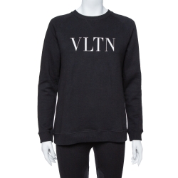 Pre Owned Valentino Black Cotton Knit VLTN Print Sweatshirt S