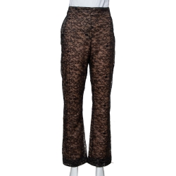 Black Lace Overlay Flared Trousers