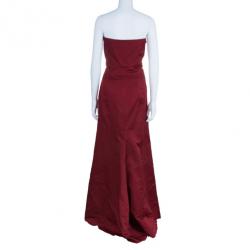 Pre Owned Valentino Strapless Rosette Detail Silk Gown M