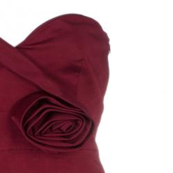 Pre Owned Valentino Strapless Rosette Detail Silk Gown M