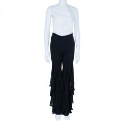 Pre Owned Valentino Black Ruffle Short Long Hem Pants M