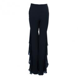 Pre Owned Valentino Black Ruffle Short Long Hem Pants M