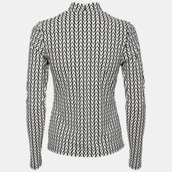 Pre Owned Valentino Black Printed Stretch-Jersey High-Neck Top M