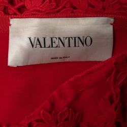 Pre Owned Valentino Red Guipure Lace Strapless Gown S