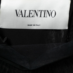 Pre Owned Valentino Black Tulle & Lace Pleated Tiered Mini Dress L