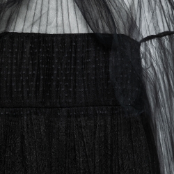 Pre Owned Valentino Black Tulle & Lace Pleated Tiered Mini Dress L