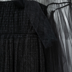 Pre Owned Valentino Black Tulle & Lace Pleated Tiered Mini Dress L
