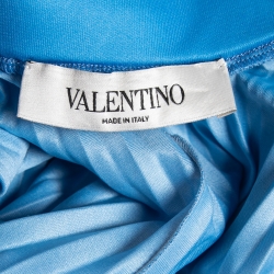 Pre Owned Valentino Blue Plisse Chevron Logo Print Midi Skirt S
