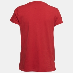 Pre Owned Valentino Red Jersey Butterfly Appliqué T-Shirt S