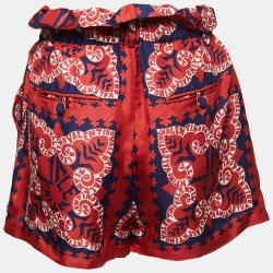 Valentino Red Bandana Print Silk High Waist Shorts M