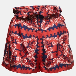 Valentino Red Bandana Print Silk High Waist Shorts M