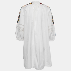 مملوكة مسبقًا Valentino White Cotton Butterfly Embroidered Tunic Dress M