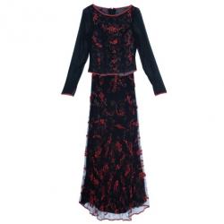 Pre Owned Valentino Black/Red Embellished Top And Skirt Set M