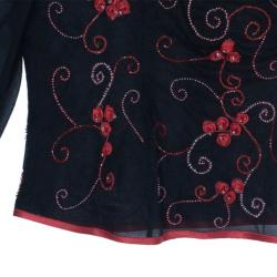 Pre Owned Valentino Black/Red Embellished Top And Skirt Set M