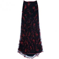 Pre Owned Valentino Black/Red Embellished Top And Skirt Set M