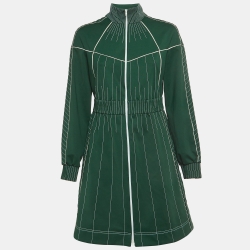 Pre Owned Valentino Green Embroidered Silk and Jersey Zipper Mini Dress M