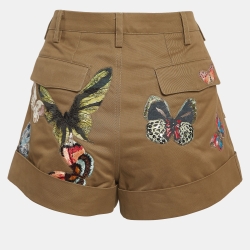 Pre Owned Valentino Green Embroidered Cotton Shorts S