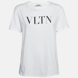 Pre Owned Valentino White VLTN Printed Cotton T-Shirt XS