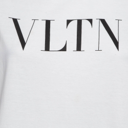 Pre Owned Valentino White VLTN Printed Cotton T-Shirt XS
