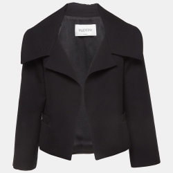 Black Gabardine Wool Crop Jacket