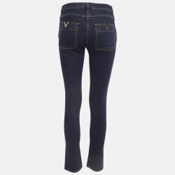 Pre Owned Valentino Dark Blue Denim Pocket Detailed Jeans M Waist 28