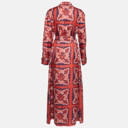 Pre Owned Valentino Multicolor Printed Silk Maxi Shirt Dress L