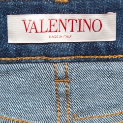 Pre Owned Valentino Blue V Embellished Denim Skinny Jeans S Waist 26"