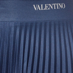Pre Owned Valentino Navy Blue Logo Print Jersey Plisse Midi Skirt M