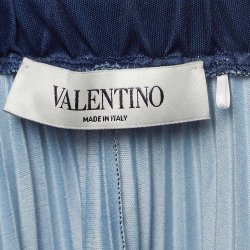 Pre Owned Valentino Navy Blue Logo Print Jersey Plisse Midi Skirt M