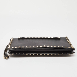 Pre Owned Valentino Black Leather Rockstud Wristlet Clutch